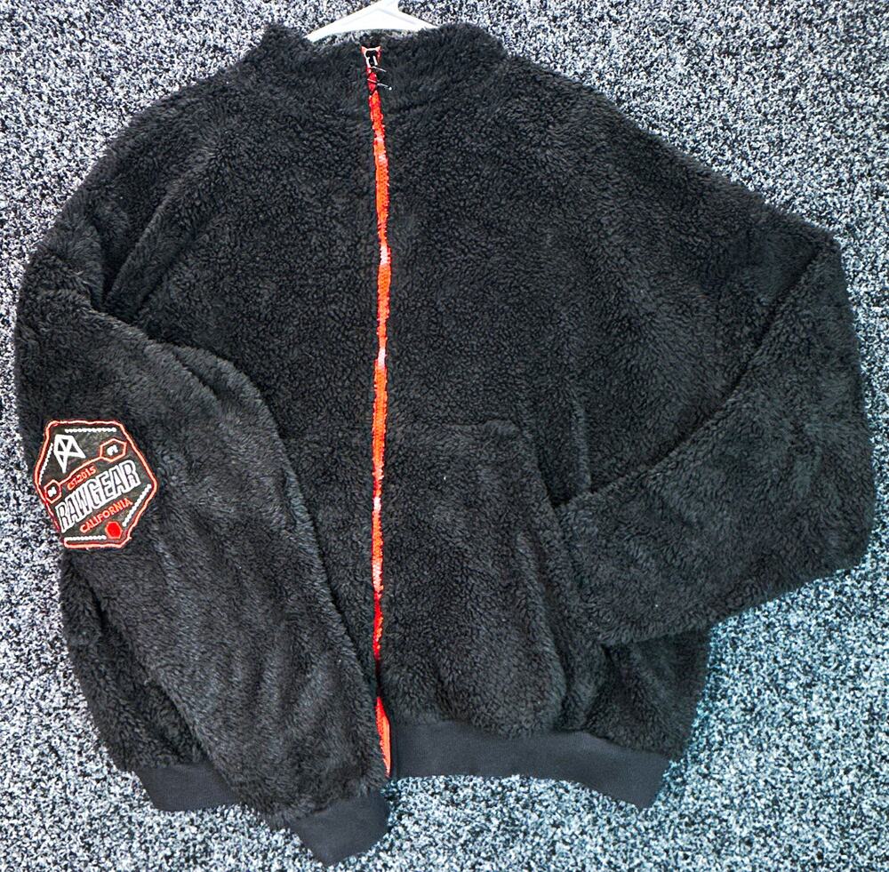 RAWGEAR Black Red Bomber Jacket Full Zip Stand-Up Collar Logo Patch Men’s Small